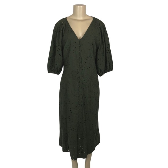 NWT H&M Eyelet Lace Puff Sleeve Midi Dress XL Boho Peasant Cottagecore Cowgirl - Picture 5 of 16
